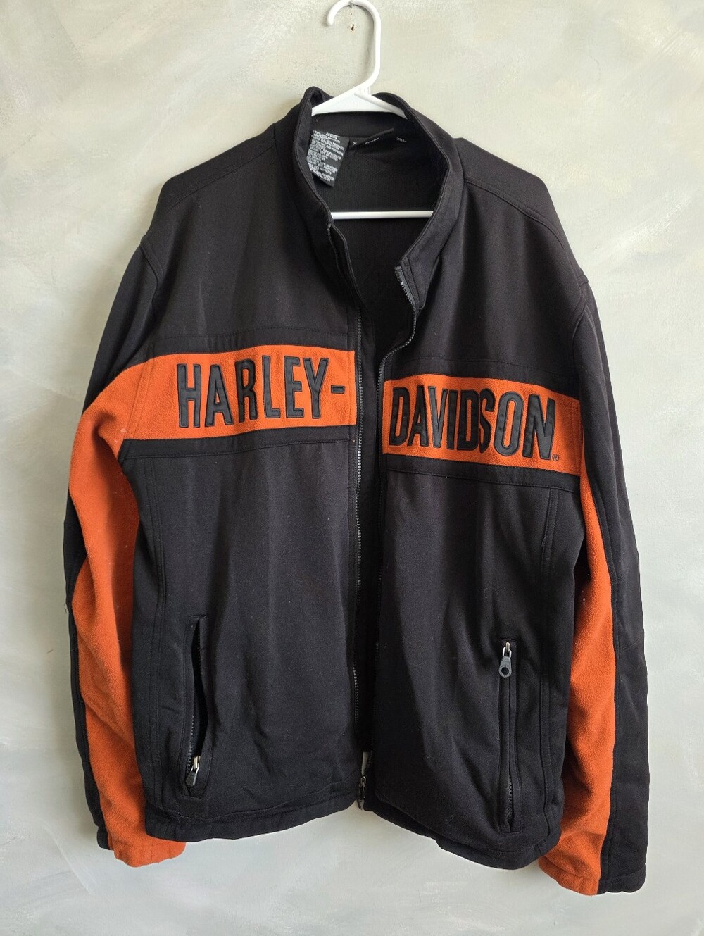 Y2K Biker Logo Spellout 2009 Harley Davidson Fleece Jacket 2XL Vtg Flawed